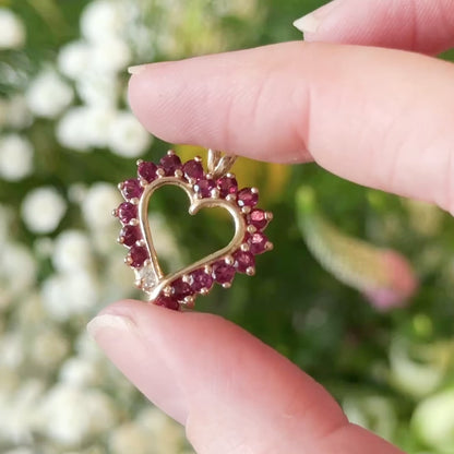Vintage Pink Tourmaline and Diamond Heart Pendant in 14K Gold