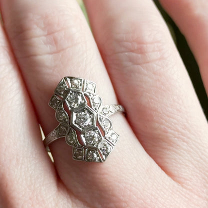 Edwardian Diamond Shield Ring in 900 Platinum