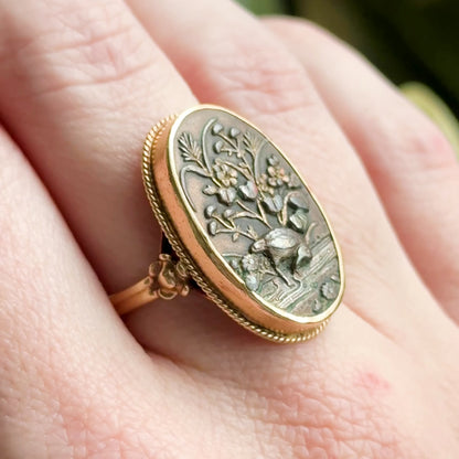 Antique Shakudo Ring in 14K Yellow Gold