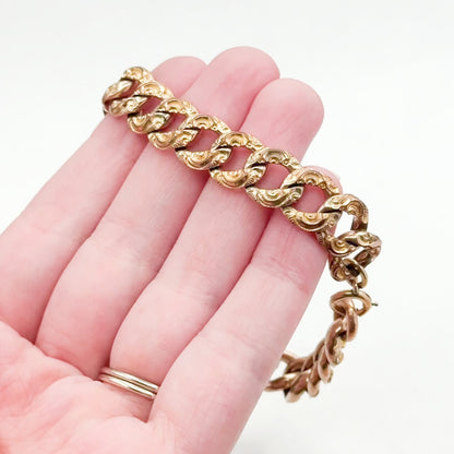 Antique Chased Curb Link Bracelet Gold Filled