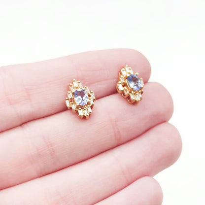 Vintage Tanzanite & Diamond Stud Earrings in 14K Gold