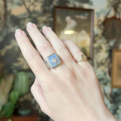 Mid-Century Opaline Glass & Paste Ring in Sterling Silver — view 11 of 11