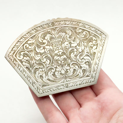 Beautiful Antique 800 Silver Engraved Acanthus Leaf Compact Case - AS IS