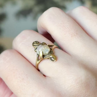 Art Nouveau Baroque Pearl Ring in 14K Yellow Gold
