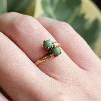 Petite Moi et Toi Turquoise Cabochon Ring in 14K Gold