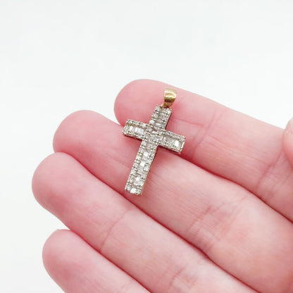 Vintage Diamond Cross Pendant in Yellow Gold