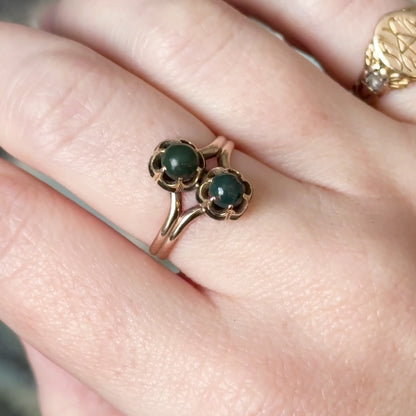 Antique Bloodstone Moi et Toi Ring with Enamel Details in 10K Gold