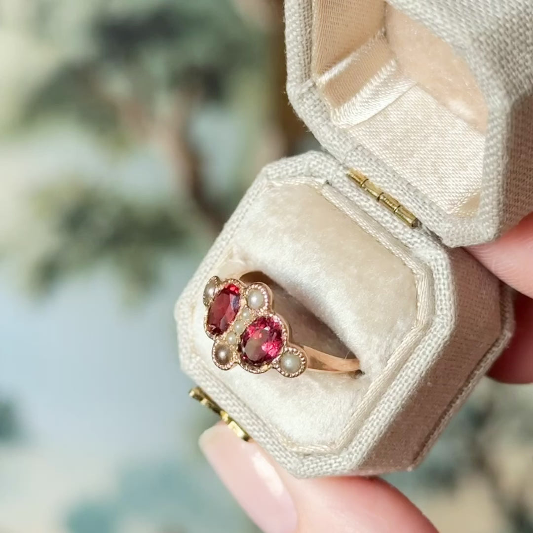 Victorian Garnet & Seed Pearl Ring in 10K Rose Gold — view 11 of 11