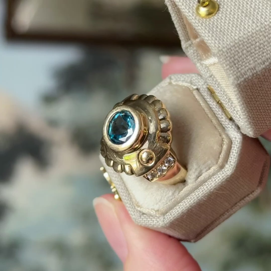Late 20th Century London Blue Topaz & White Sapphire Ring in 10K Yellow Gold — view 11 of 11