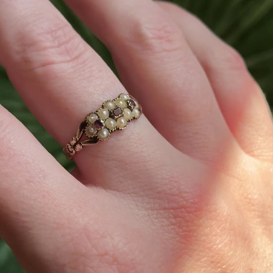 Georgian Seed Pearl & Tourmaline Floral Ring — view 12 of 12