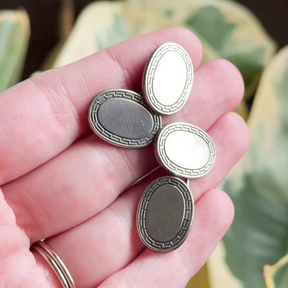 Antique Greek Key Cufflinks in Sterling Silver