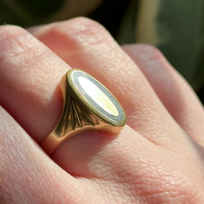 Vintage Onyx Inlay Signet Ring in 14K Gold
