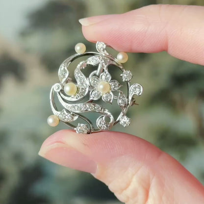 Edwardian Diamond & Pearl Convertible Pendant Brooch in Platinum