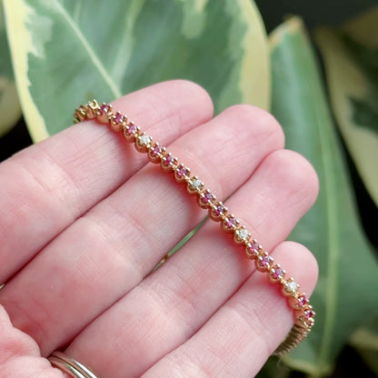 Vintage Tennis Bracelet w Ruby & Diamond in 14K Yellow Gold