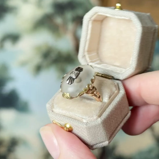 Retro Rock Crystal & Diamond Ring in 10K Tritone Gold — view 12 of 12