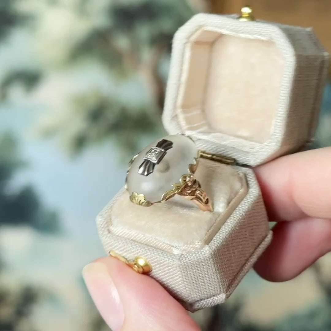 Retro Rock Crystal & Diamond Ring in 10K Tritone Gold — view 12 of 12
