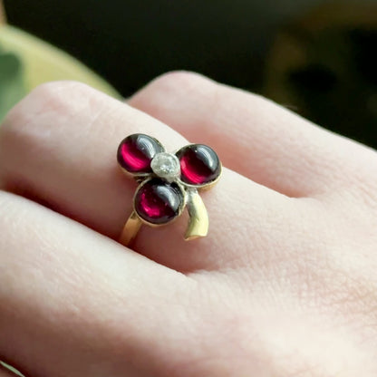 Handmade Garnet & Diamond Clover Ring
