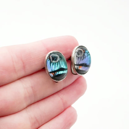 Vintage Screwback Butterfly Wing Souvenir Earrings in SIlver