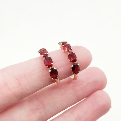 Vintage Garnet Hoop Earrings in 14K Yellow Gold