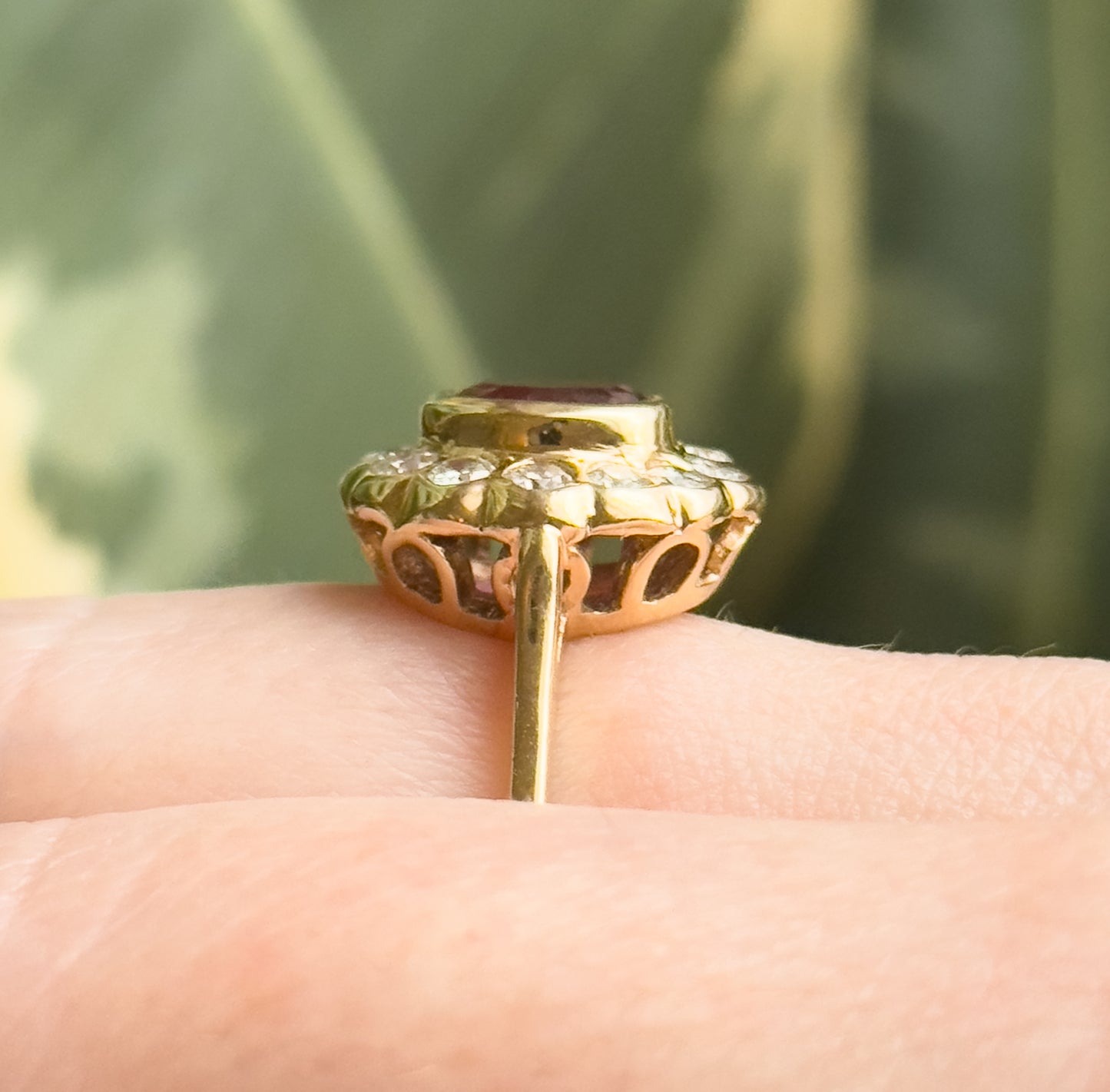 Vintage Pink Tourmaline & Diamond Halo Ring in 14K Yellow Gold