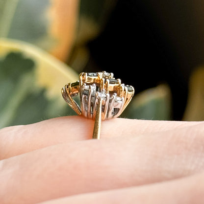 Vintage Green Tourmaline Marquise & Diamond Cluster Ring in 14K