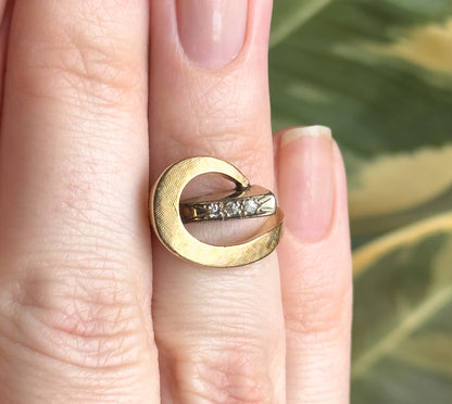 Mid-Century Two Tone Swirl Ring with Diamonds in Gold