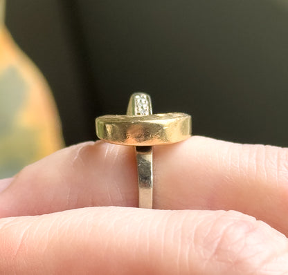 Mid-Century Two Tone Swirl Ring with Diamonds in Gold