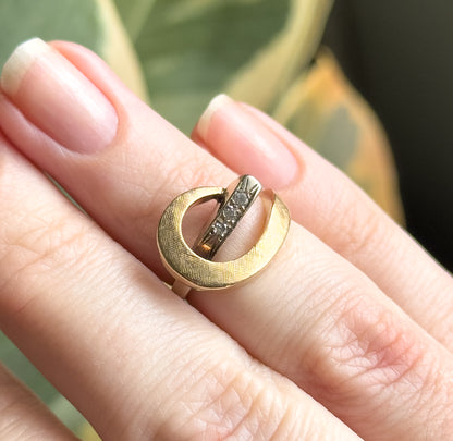 Mid-Century Two Tone Swirl Ring with Diamonds in Gold